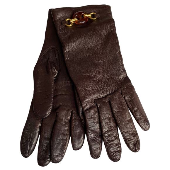 Vtg Guanto Sim Simeone Leather Driving Gloves Womens 8 Brown Wool Lined Italy - Picture 1 of 13